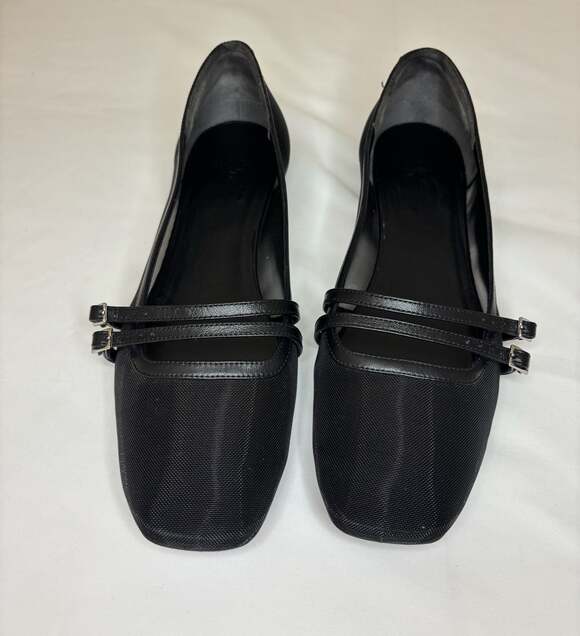 Gia Borghini Shoes - Gia Borghini Felice Mesh Square Toe Ballet Flats with Double Buckle Straps
